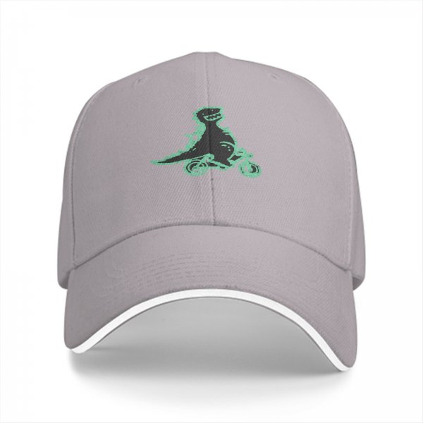Black Baseball Cap with T-Rex Dinosaur Riding a Bike Graphic