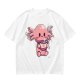 Olive T-Shirt With Cute Axolotl Holding Hot Drink Print