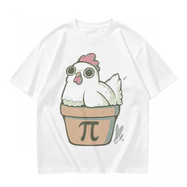 Olive T-Shirt With Cute Chicken In Pi Pot Graphic