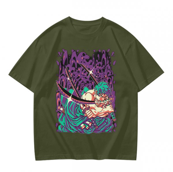 Olive T-Shirt With Anime Swordsman Graphic Print