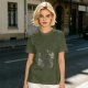 Olive Green Crewneck T-Shirt With Whimsical Graphic Print