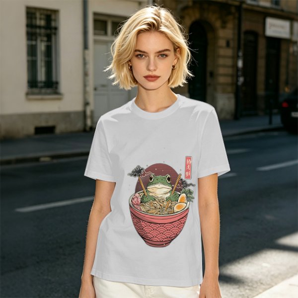 Olive T-Shirt With Frog In Ramen Bowl Japanese Art Print