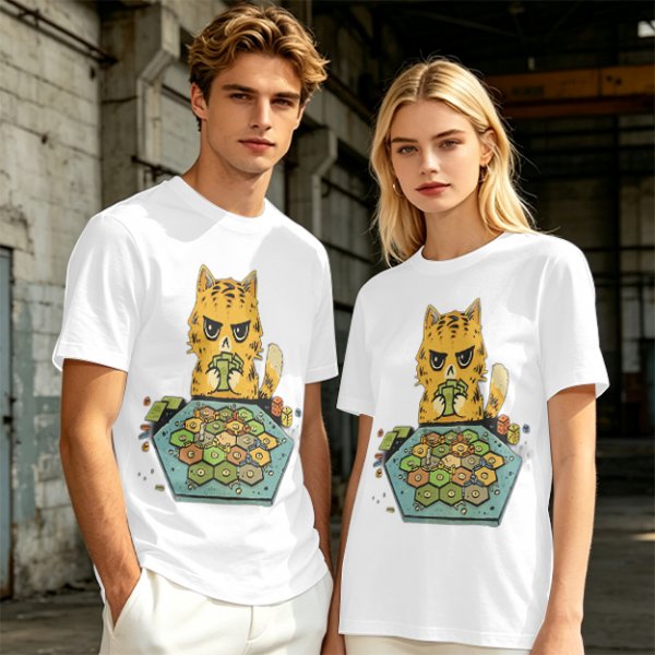 Grumpy Orange Cat Playing Settlers of Catan Board Game T-Shirt