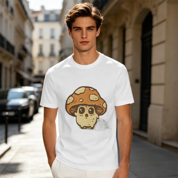 Olive Green T-Shirt With Cute Mushroom Skull Graphic