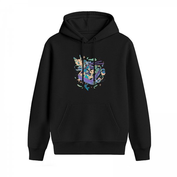 Black Hoodie With Whimsical Fantasy Creature Box Art Print