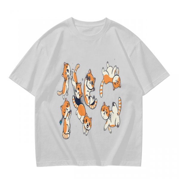 Olive T-Shirt With Playful Orange Kitten Illustrations