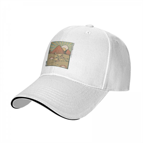 Black Baseball Cap With Retro Desert Pyramid Landscape Print