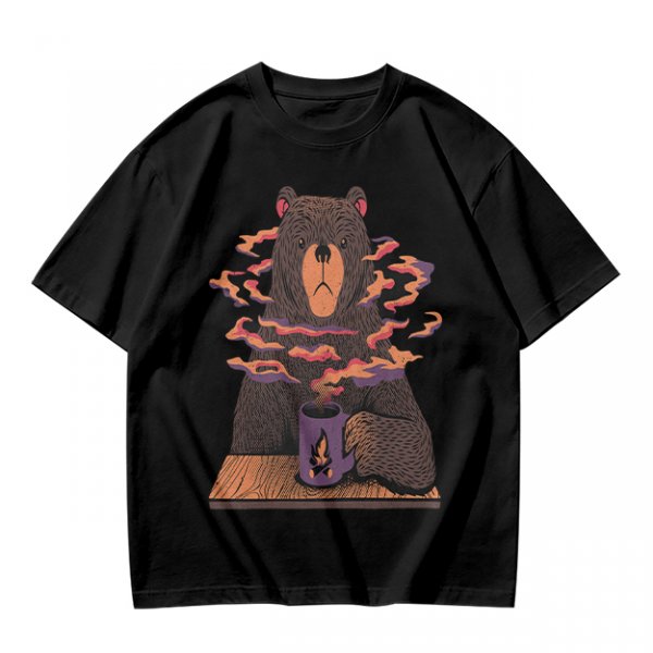 Olive T-Shirt With A Bear Holding A Campfire Mug Design