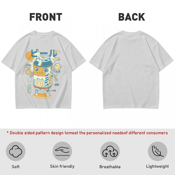 Olive T-Shirt With Kawaii Beer Can Robot Graphic