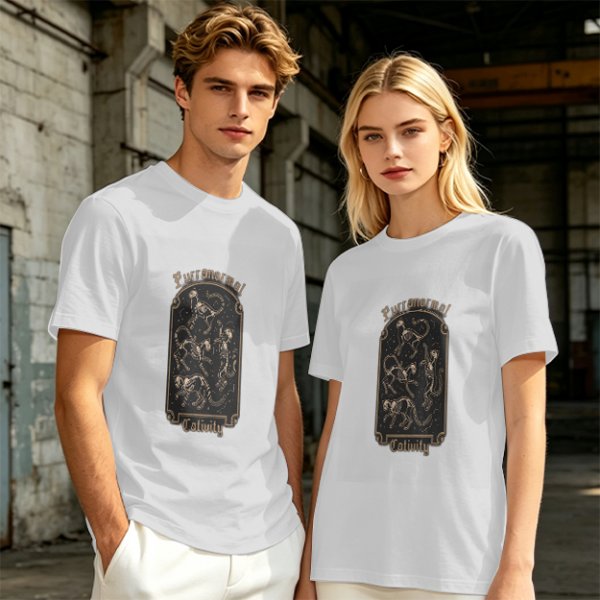 Olive Green T-Shirt with Purranormal Cat Skeleton Tarot Art