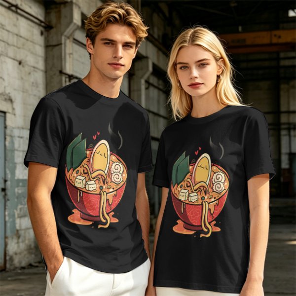 Olive T-Shirt With Cute Ramen Bowl Graphic Print