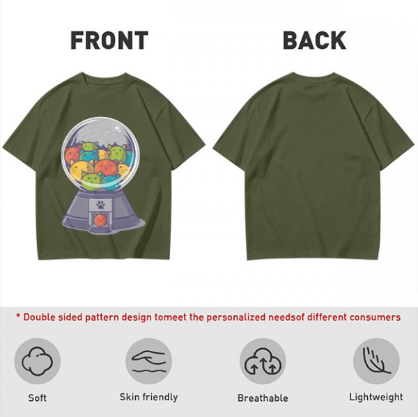 Olive T-Shirt With Cat Gumball Machine Artwork