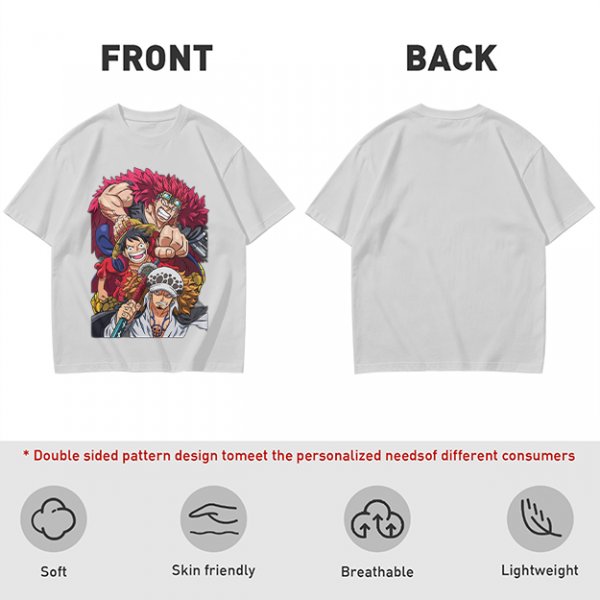 One Piece Straw Hat Luffy, Kid and Law Graphic Print T-Shirt