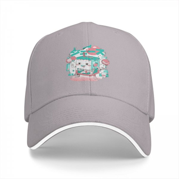 Black Baseball Cap with Cute Cartoon Juice Box Character Print