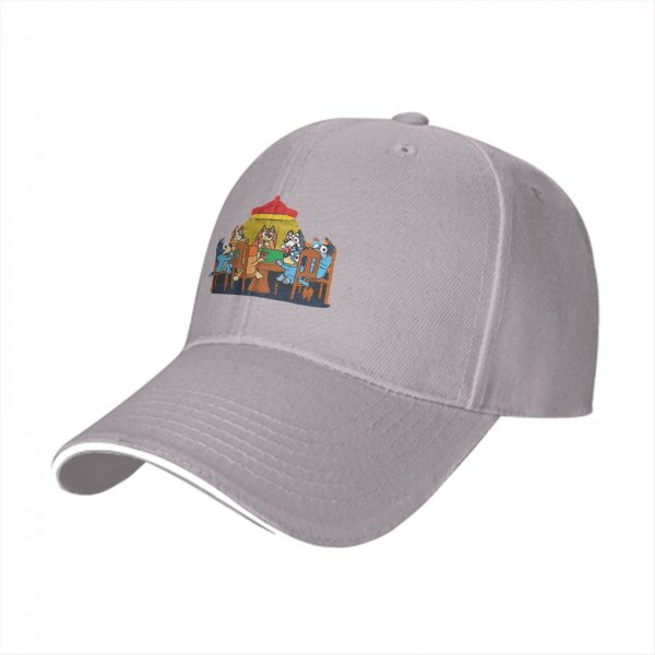 Black Baseball Cap With Cartoon Dog Family Dining Print