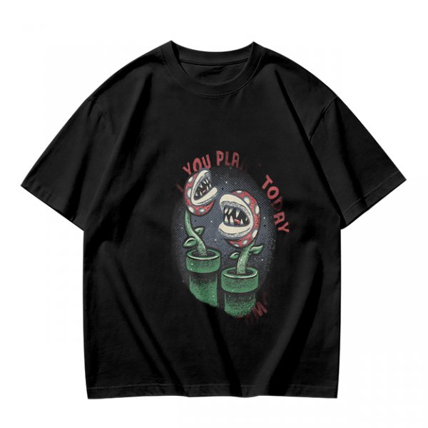 Olive T-shirt with Piranha Plant Graphic and 'You Plant Today' Text