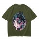 Olive T-Shirt with Yin Yang Dragon Floral Sun Moon Art
