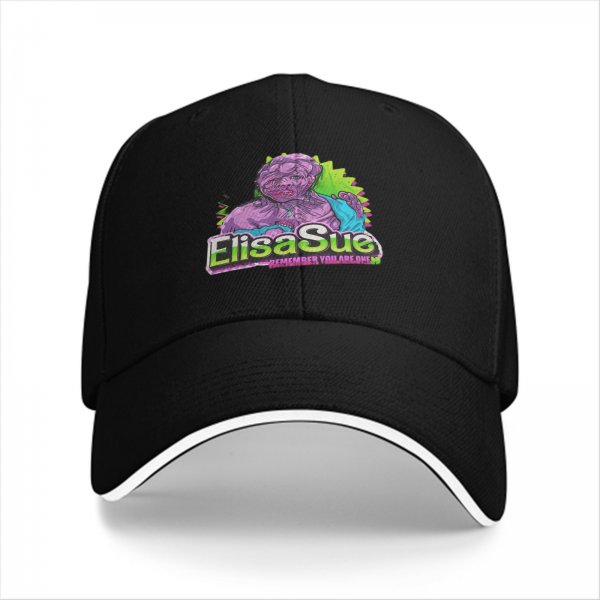 Black baseball cap with Elisa Sue graphic and text print
