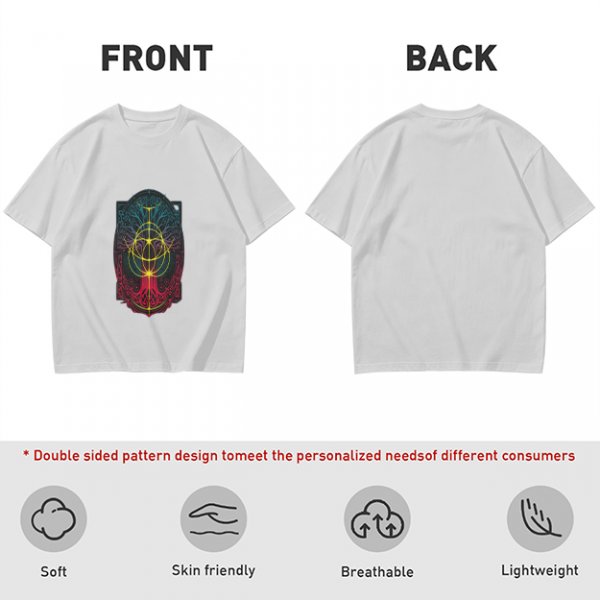Olive Green T-Shirt With Colorful Mystical Geometric Tree Print