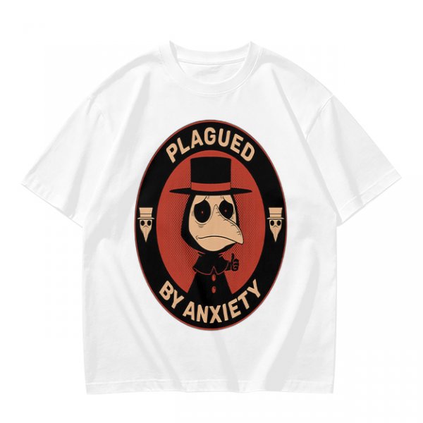 Olive T-Shirt With Plagued By Anxiety Plague Doctor Graphic