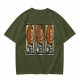 Olive Green T-Shirt With Three Panel Cartoon Monkey Head Print