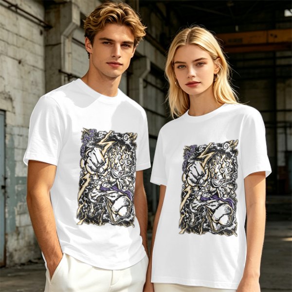 Olive Anime Graphic T-Shirt With Fist And Lightning Artwork