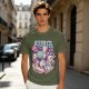 Olive t-shirt with dinosaur chef and cute character cooking graphic