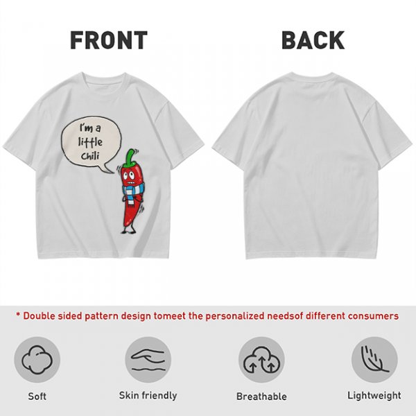 Olive green t-shirt with funny 'I'm a little chili' cartoon chili print
