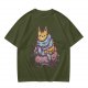 Olive T-Shirt With Meditating Cat Graphic Print