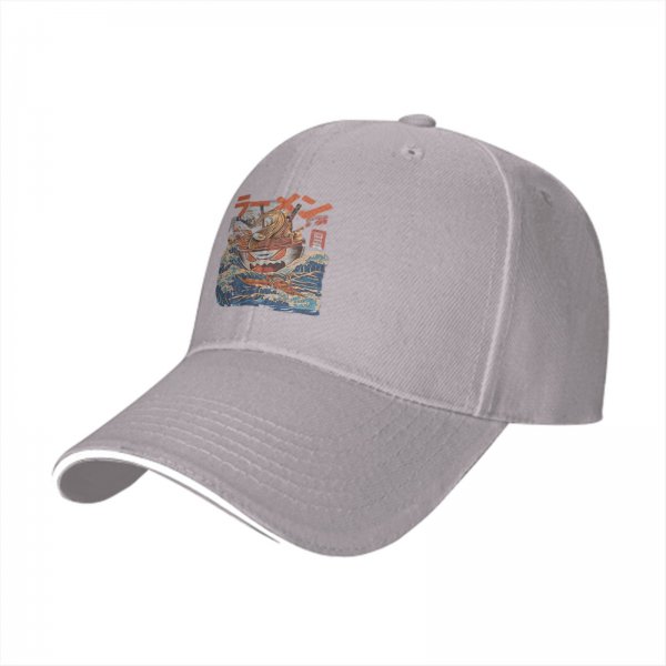 Black Baseball Cap with Japanese Ramen Wave Art Print