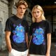 Olive T-Shirt With Cheshire Cat And Crow Graphic Print