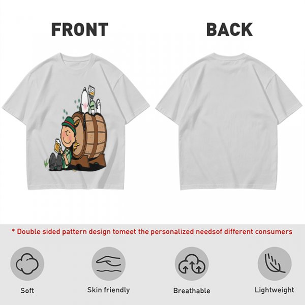 Olive T-Shirt with Charlie Brown and Snoopy at Oktoberfest Beer Barrel