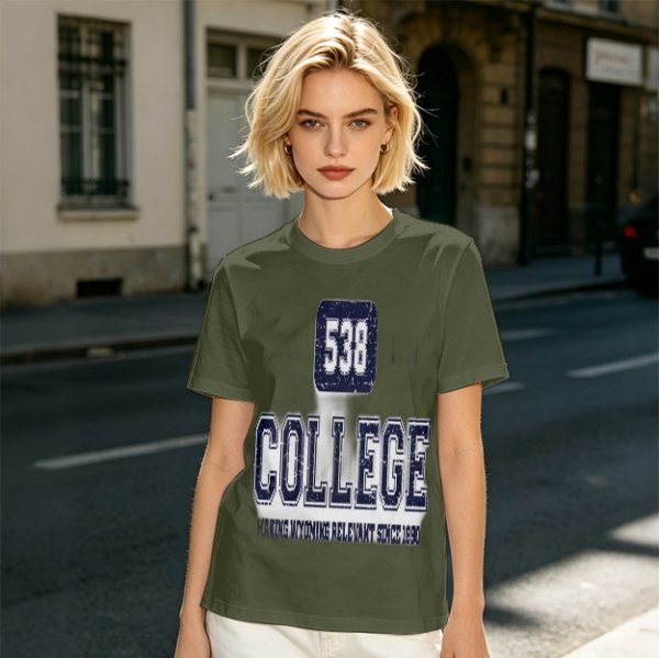 Olive College Graphic T-Shirt with 538 Print Design