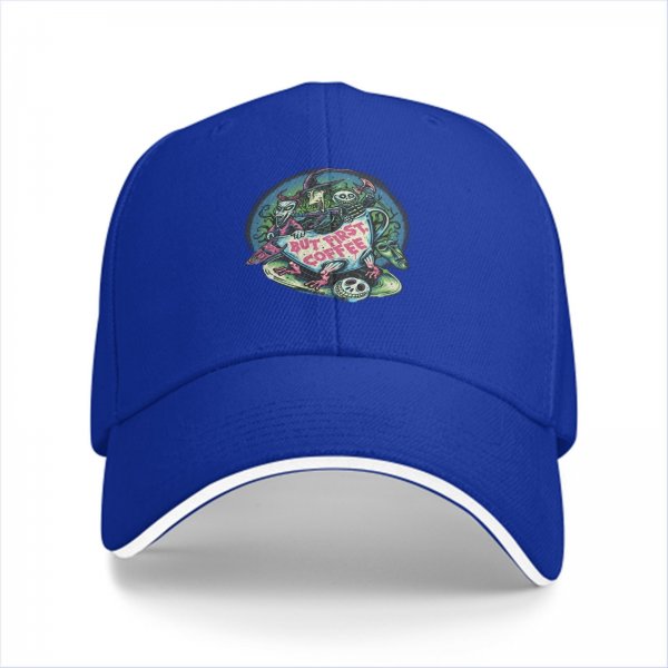 Black Baseball Cap With 'But First Coffee' Halloween Themed Print