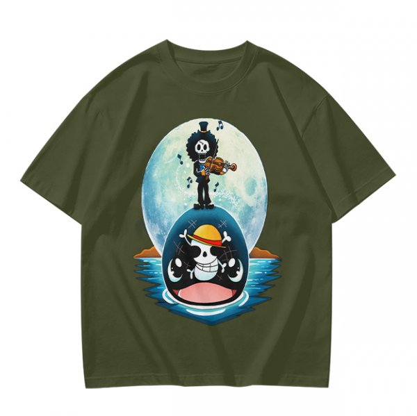 One Piece Brook Playing Violin on Laboon Whale Moon T-Shirt Print