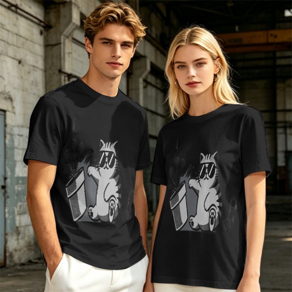 Olive T-Shirt With Cool Cat Wearing Sunglasses Knocking Over Potted Plant