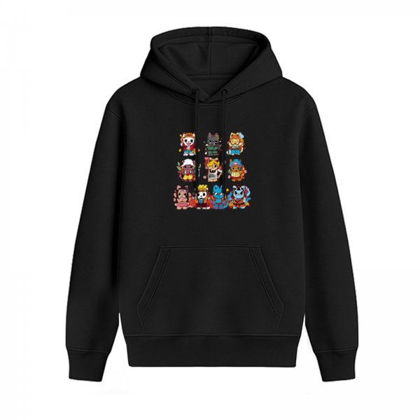 Black hoodie with cute cartoon animal character grid print