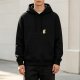 Black Hoodie With Stacked Teacup Embroidery Detail
