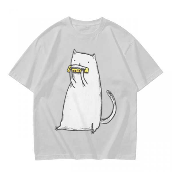 Olive T-Shirt With White Cat Playing Harmonica Graphic