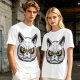 Olive T-Shirt With Angry White Cat Face Graphic