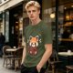 Olive T-Shirt With Cute Shy Red Panda Graphic Print
