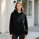 Black Hoodie With Blue Technical Graphic Print