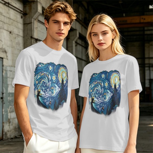 Olive T-Shirt with Starry Night Art Print