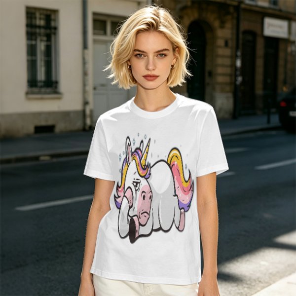 Olive T-shirt with Bored Unicorn Graphic Print