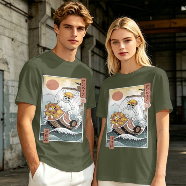 One Piece Thousand Sunny Pirate Ship Ukiyo-e Style Graphic T-Shirt