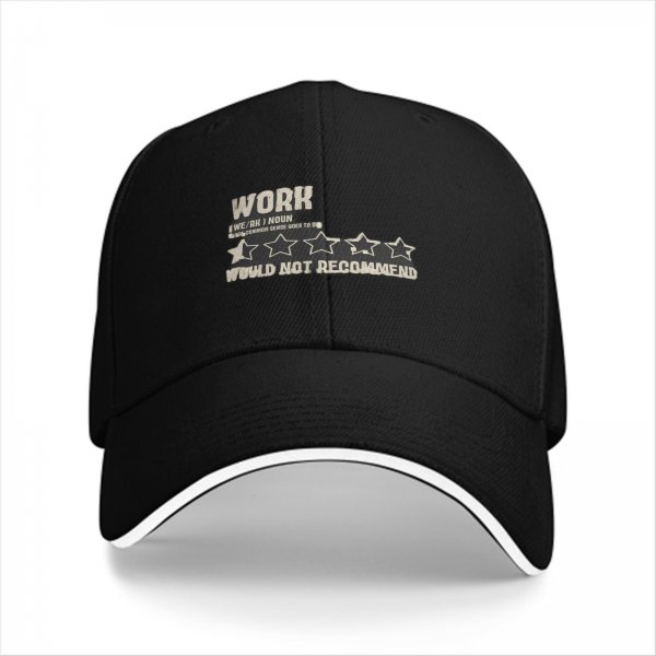 Black baseball cap with funny work would not recommend five star rating print