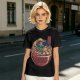 Olive T-shirt with Samurai Cat Surfing Ramen Bowl Art
