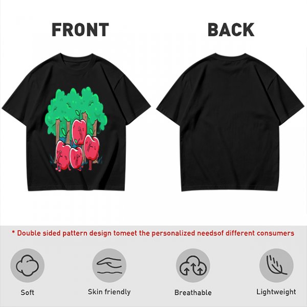 Olive T-Shirt With Cartoon Anthropomorphic Apples In Forest Print