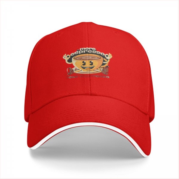 Black baseball cap with retro espresso coffee cup graphic