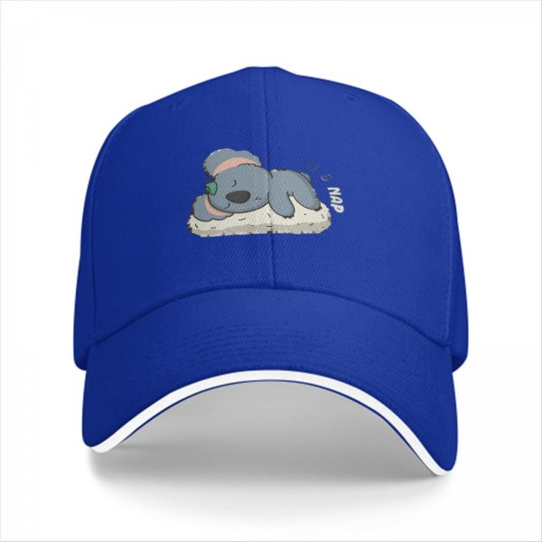 Black baseball cap with sleeping koala and 'nap' graphic